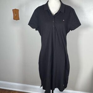 Tommy Hilfiger Black Polo Shirt Dress Sz XL Short Sleeve Golf Tennis Preppy Mini